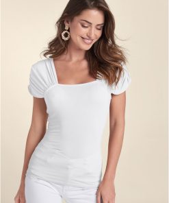 Ruched Sleeve Top - White