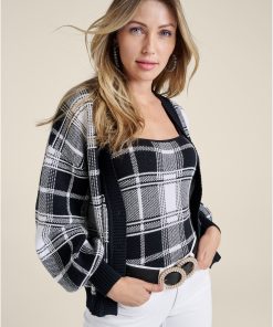 Plaid Sweater Set - Black & White