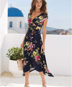 Floral Printed Dress - Navy Multi