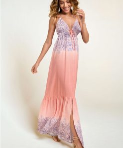 Printed Linen Plunge Dress - Blush Multi