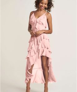 High-Low Ruffle Maxi Dress - Pink