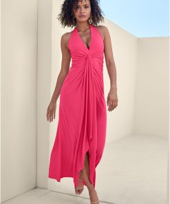 Plunging Knot Maxi Dress - Azalea
