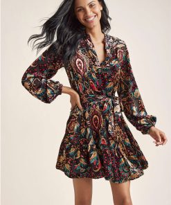 Burnout Velvet Mini Dress - Black Multi