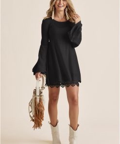 Boho Sweater Dress - Black