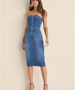 Denim Strapless Dress - Medium Wash