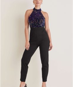 High Neck Sequin Jumpsuit - Fantasy Sequins