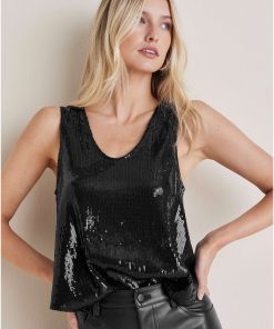 Glitter Sequin Tank - Jet Black
