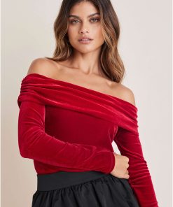 Off-The-Shoulder Velvet Top - Haute Red